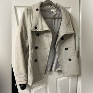 Stylish Cream Peacoat with Black Buttons